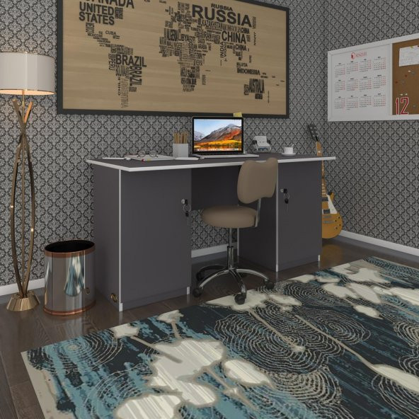 Kenzlife ofis masası masi oka gri 75*170*80 kilitli kapaklı dolap çiftli bilgisayar çalışma masası