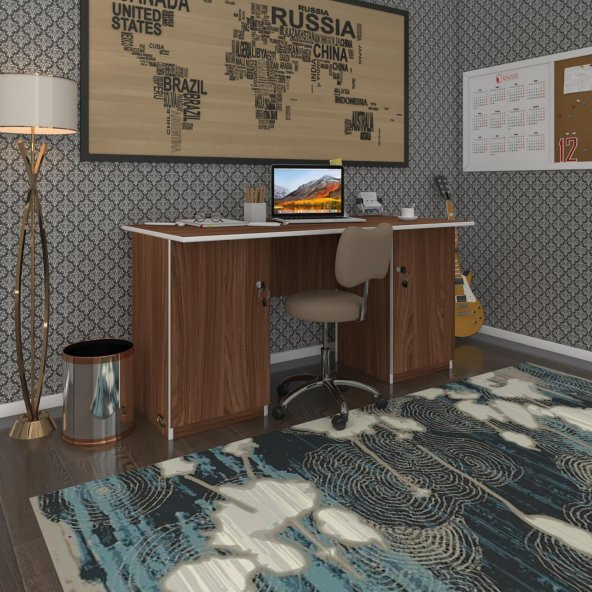 Kenzlife ofis masası masi oka cvz 75*170*80 kilitli kapaklı dolap çiftli bilgisayar çalışma masası