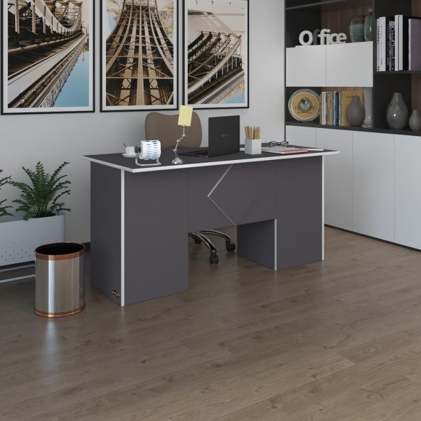 Kenzlife ofis masası kuma kengo gri 75*170*80 kilitli kapaklı dolap çiftli eşkenar bilgisayar çalışma masası