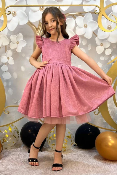 Kız Çocuk Parıldayan Pembe Elbise - Resim 7