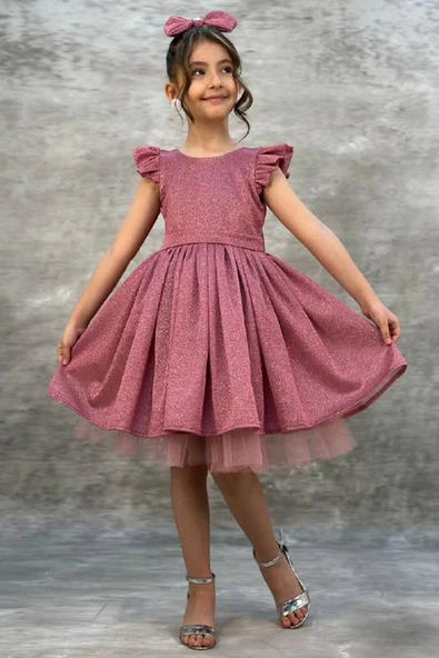 Kız Çocuk Parıldayan Pembe Elbise - Resim 2