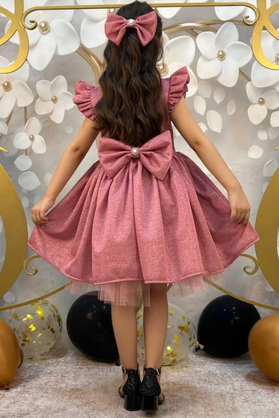 Kız Çocuk Parıldayan Pembe Elbise - Resim 9