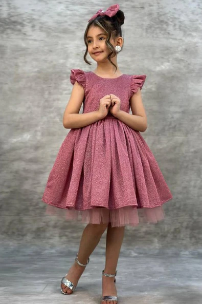 Kız Çocuk Parıldayan Pembe Elbise - Resim 5