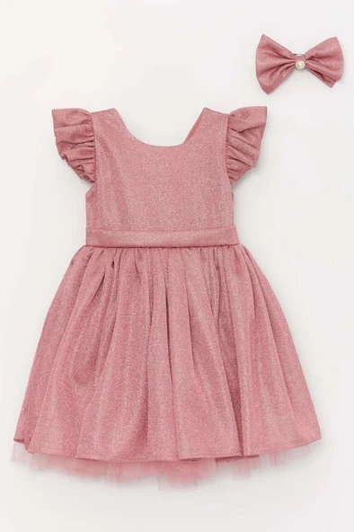 Kız Çocuk Parıldayan Pembe Elbise - Resim 3