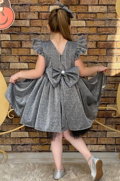 Kız Çocuk Parıldayan Gümüş Elbise - Resim 2