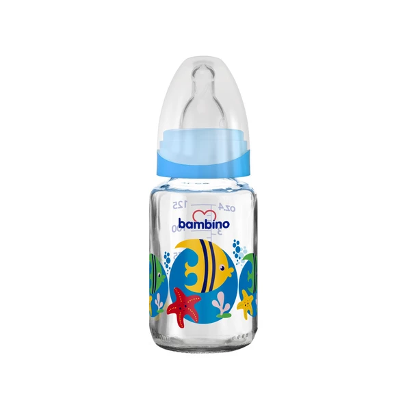 Bambino Cam Biberon 125ml 0+ Ay - Mavi - Balık Desenli