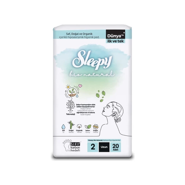 Sleepy Bio Natural Premium Plus Hijyenik Ped 2 Uzun 20 Adet