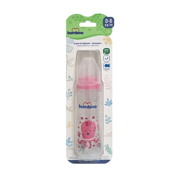 Bambino Oval Kavramalı PP Biberon 250ml 0+ Ay- Mavi - Ahtapot