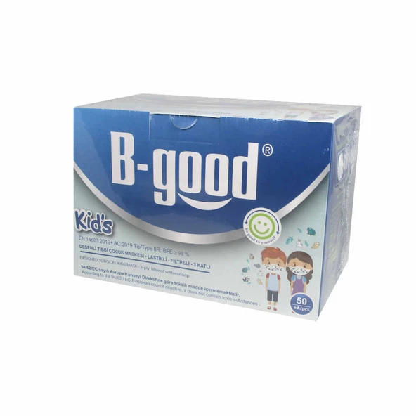 B-Good Lastikli 3 Katlı Cerahi Çocuk Maskesi Desenli 50 Adet