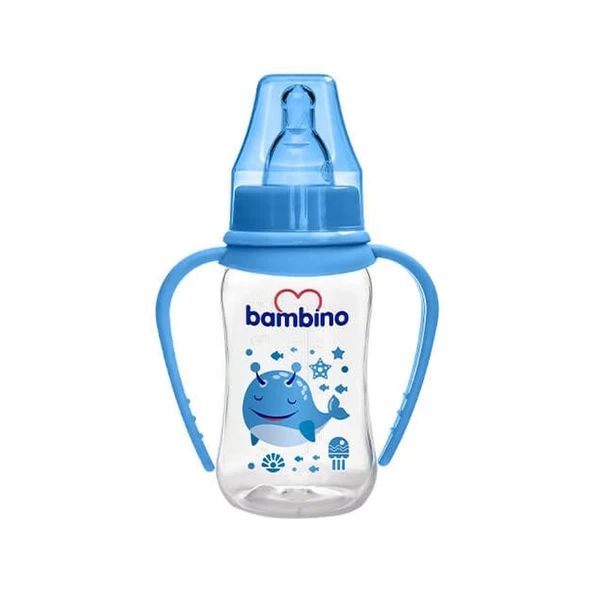 Bambino Natural PP Kulplu Biberon 150ml 0+ Ay - Mavi - Ahtapot