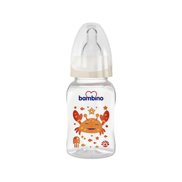 Bambino Oval Kavramalı PP Biberon 150ml 0+ Ay - Krem Yengeç