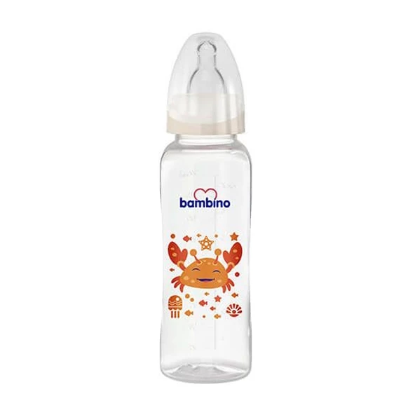 Bambino Oval Kavramalı PP Biberon 250ml 0+ Ay- Krem Yengeç