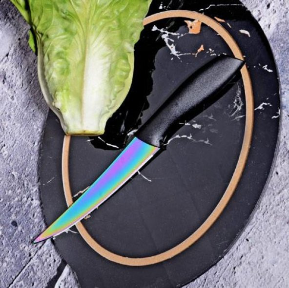 Rooc titanyum lazer kesim bıçak 4 lü - çok amaçlı yemek - sebze bıçağı 23,5 cm.t001siyah