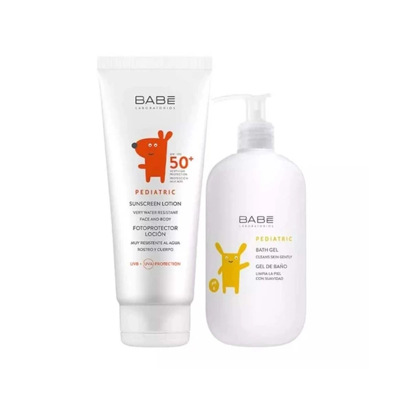 Babe Pediatric Bebek ve Çocuklar İçin Güneş Losyonu SPF50+ 100ml + Pediatric Duş Jeli 100ml Set