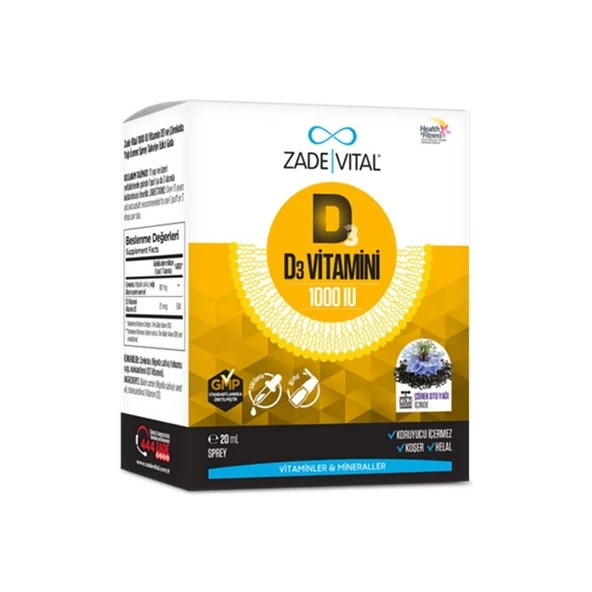 Zade Vital D3 Vitamin D3 1000IU 20ml Spray ürün görseli