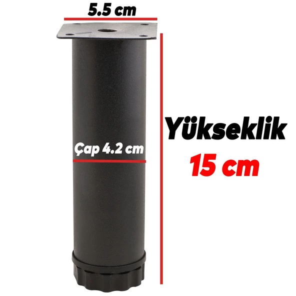 Ayarlanabilir Mobilya Kanepe Baza Koltuk Metal Yükseltici Destek Ayağı 15 Cm Siyah Ayakları 4 Adet - 2