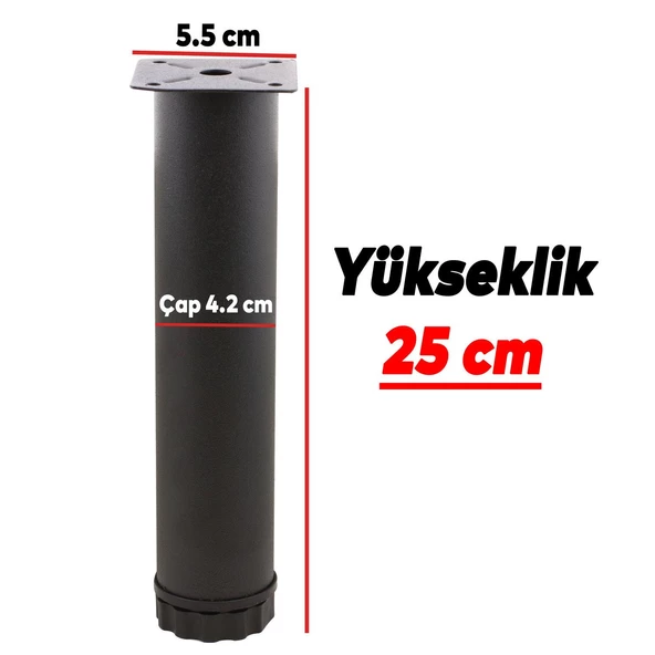 Ayarlanabilir Mobilya Kanepe Baza Koltuk Metal Destek Yükseltici Ayağı 25 Cm Siyah Ayakları (4 ADET) - 3