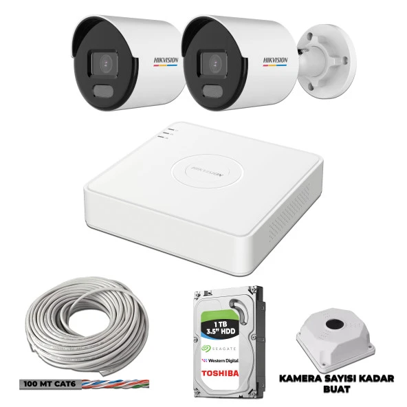 HIKVISION 2 KAMERALI 4MP COLORVU İP KAMERA SETİ MİKROFONLU 1TB
