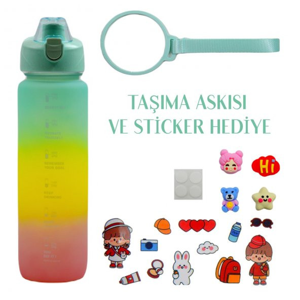 BottleBoss Pastel Renk Geçişli Sızdırmaz Kapak Motivasyon Matarası 1100 Ml Sticker HEDİYELİ Yeşil - 2