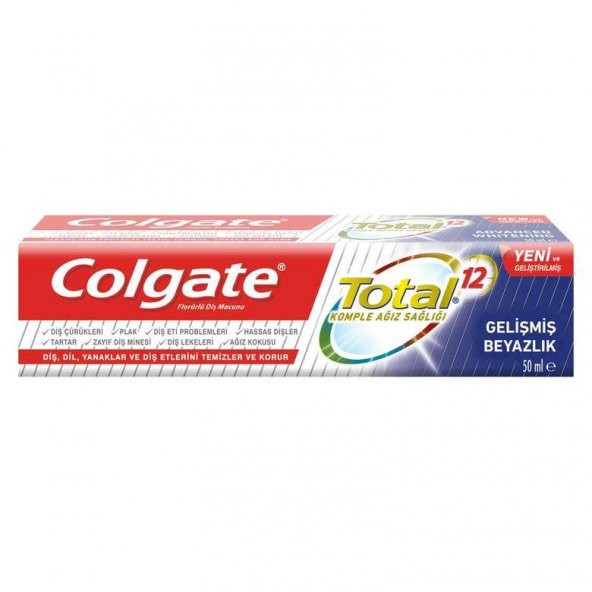 COLGATE TOTAL GELİŞMİŞ BEYAZLIK DİŞ MACUNU 50 ML