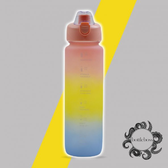 BottleBoss Pastel Renk Geçişli Sızdırmaz Kapak Motivasyon Matarası 1100 Ml Sticker HEDİYELİ Pembe