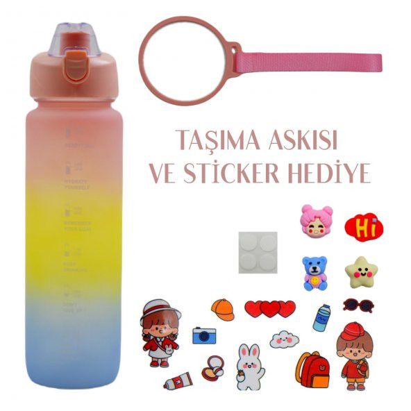 BottleBoss Pastel Renk Geçişli Sızdırmaz Kapak Motivasyon Matarası 1100 Ml Sticker HEDİYELİ Pembe - 2