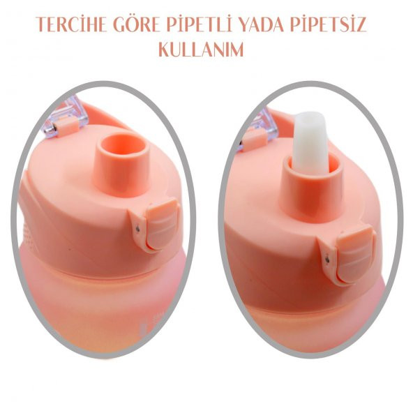 BottleBoss Pastel Renk Geçişli Sızdırmaz Kapak Motivasyon Matarası 1100 Ml Sticker HEDİYELİ Pembe - 4
