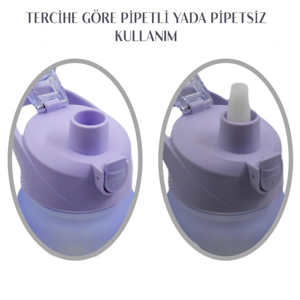 BottleBoss Pastel Renk Geçişli Sızdırmaz Kapak Motivasyon Matarası 1100 Ml Sticker HEDİYELİ Mor - 4