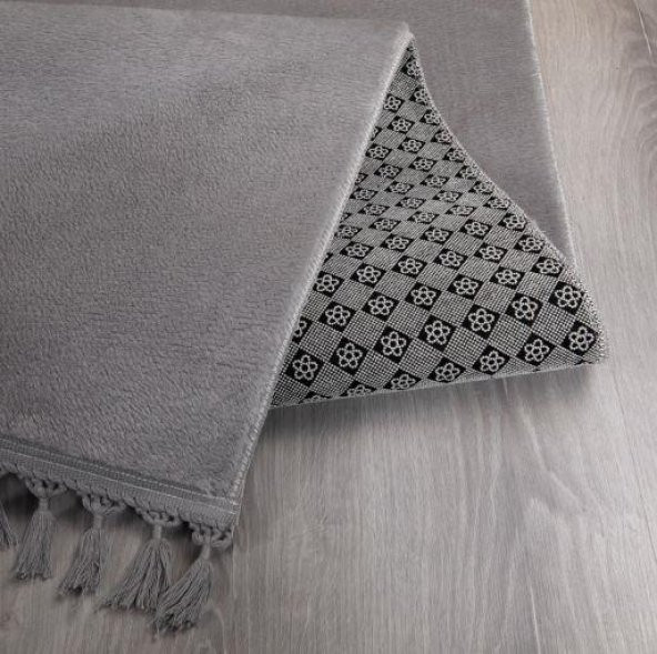 Orkide Home Modern Puffy Örgü Saçaklı  Simirna Peluş Post Halı  GRİ 100 x 200 - 2