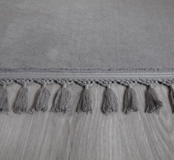 Orkide Home Modern Puffy Örgü Saçaklı  Simirna Peluş Post Halı  GRİ 100 x 200 - 3