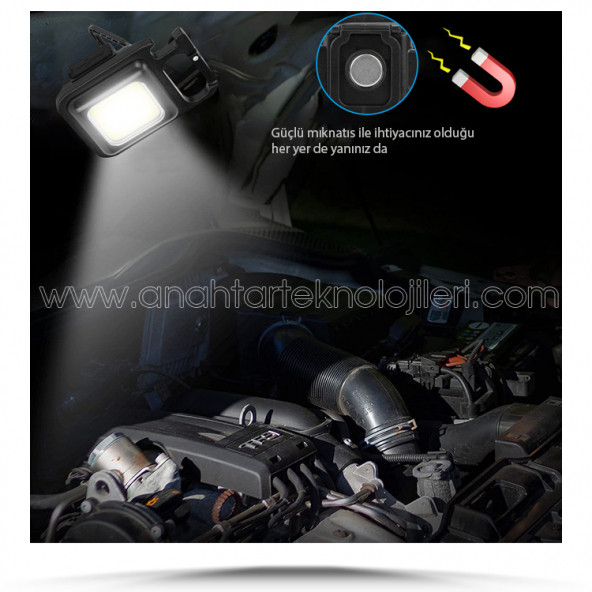 Metal Kasa Mini Led, Anahtarlı  El Feneri, Flash, Mıknatıslı ,  Su Geçirmez, Şişe Açacaklı , Şarjlı - 2