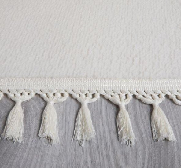 Orkide Home Modern Puffy Örgü Saçaklı  Simirna Peluş Post Halı  Krem 100 x 400 - 2