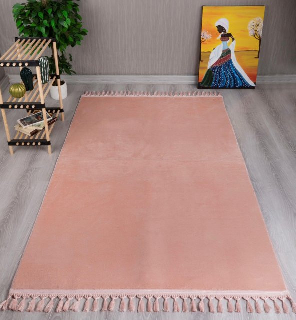 Orkide Home Modern Puffy Örgü Saçaklı  Simirna Peluş Post Halı  PEMBE 80 x 300
