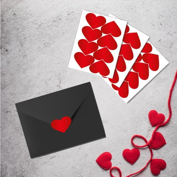 Yapışkanlı Kalp Şekilli Kırmızı Sticker Etiket Hediye Paketleme Parti Hediyeleri 24 Adet 3,5x2,5 Cm-T322