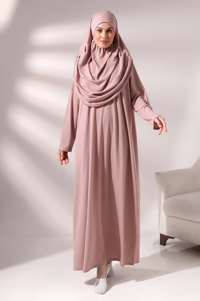 Tek Parça Namaz Elbisesi - Gül Kurusu - 5015 - 2