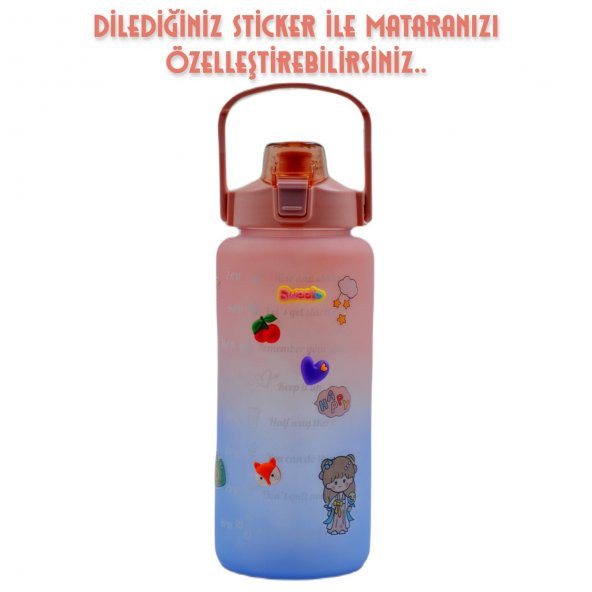 BottleBoss Pastel Renk Geçişli Sızdırmaz Kapak Motivasyon Matarası 2 Litre Sticker HEDİYELİ Pembe - 6
