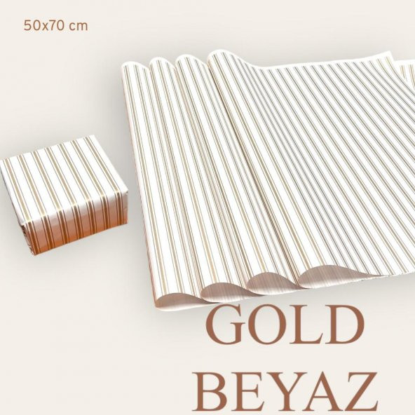 Ambalaj Kağıdı Paketleme Kağıdı Çeyiz Paketleme Kağıdı Ambalaj Kağıt 50x70 cm 10 Adet Gold-Beyaz Hediye Paketi-T438 - 1