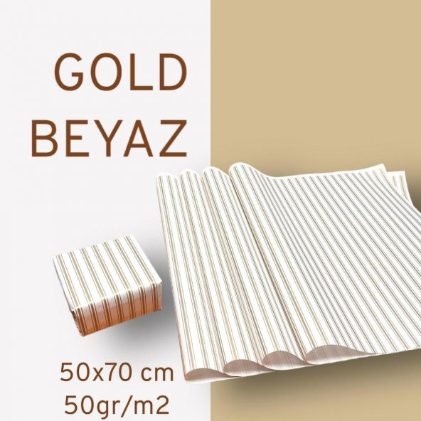 Ambalaj Kağıdı Paketleme Kağıdı Çeyiz Paketleme Kağıdı Ambalaj Kağıt 50x70 cm 10 Adet Gold-Beyaz Hediye Paketi-T438 - 2