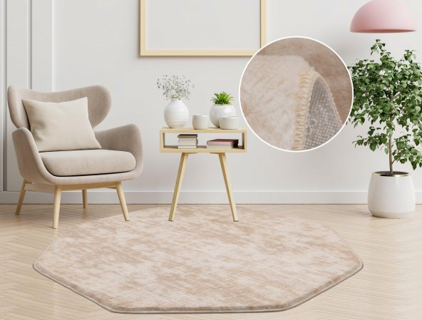 Orkide Home Kaymaz Taban Peluş Sekizgen 1009  KREM 80 x 80 - 2