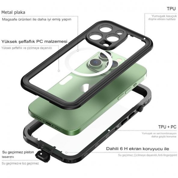 Peeq Apple İphone 14 Pro Max Waterproof Kılıf Red Pepper Magneticsafe Su Geçirmez Kılıf - 6
