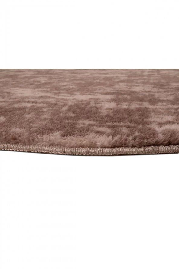 Orkide Home Modern Dekoratif Halı Jel Kaymaz Taban Peluş Puffy Yuvarlak Post Kahverengi  KAHVERENGİ 120 x 120 - 2
