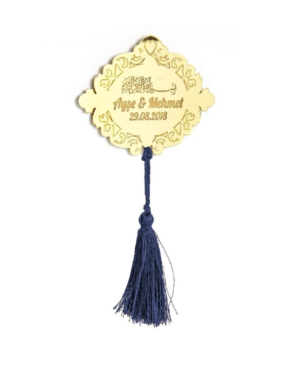 10 Adet Hediyelik Aynalı Pleksi Mıknatıslı Dolap Süsü Lacivert Püskül