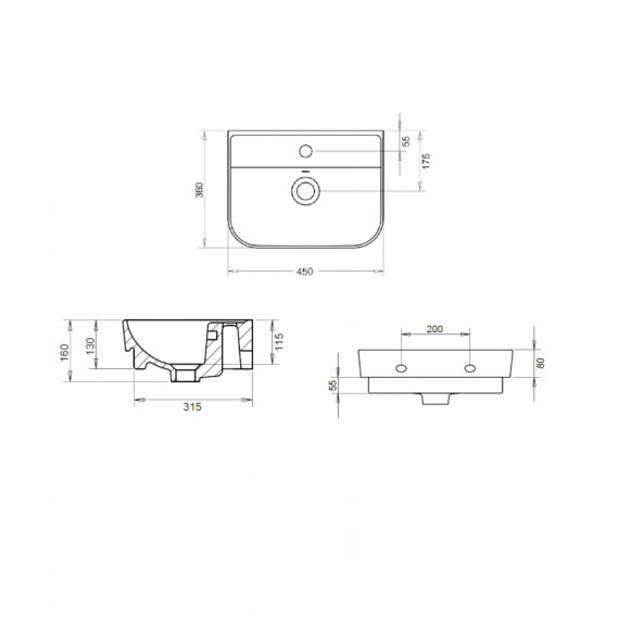 Turavit Luna 45x36 cm Tezgah Üstü Lavabo - 2