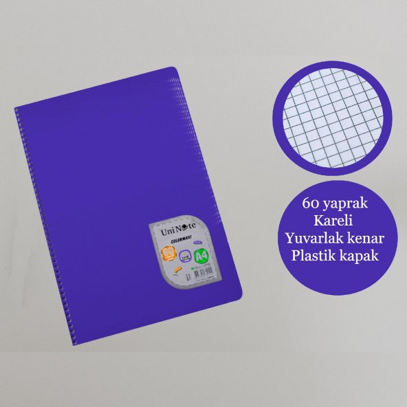 Çınar A4 60 Yaprak  Colormaxi Spiralli Defter Plastik Kapak Kareli 1 Adet - 6