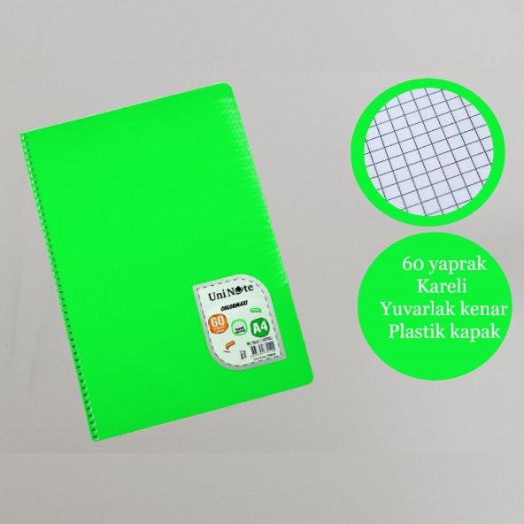 Çınar A4 60 Yaprak  Colormaxi Spiralli Defter Plastik Kapak Kareli 1 Adet - 2