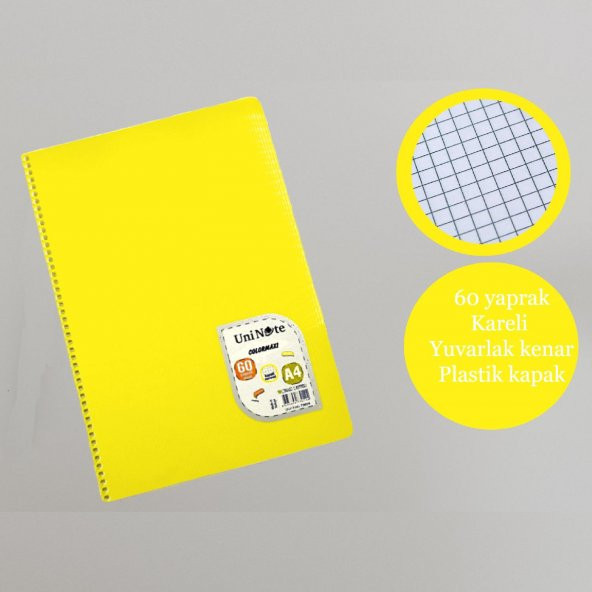 Çınar A4 60 Yaprak  Colormaxi Spiralli Defter Plastik Kapak Kareli 1 Adet - 3