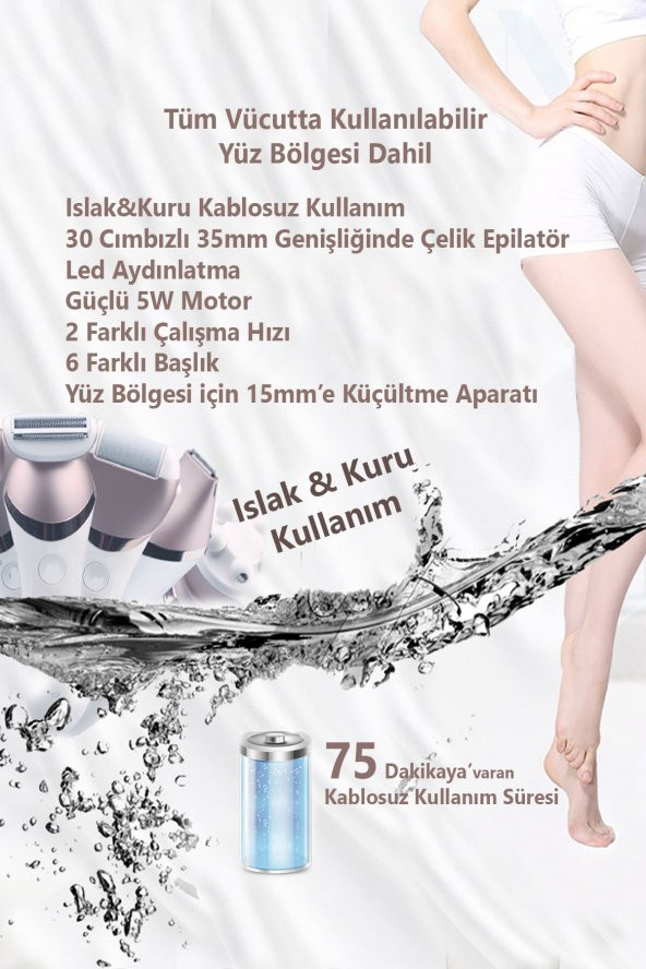 Shibowavy 9 Başlıklı Kablosuz Epilatör / Epilasyon Aleti  (6in1 ve 3in1 Avantajlı Set) - 4