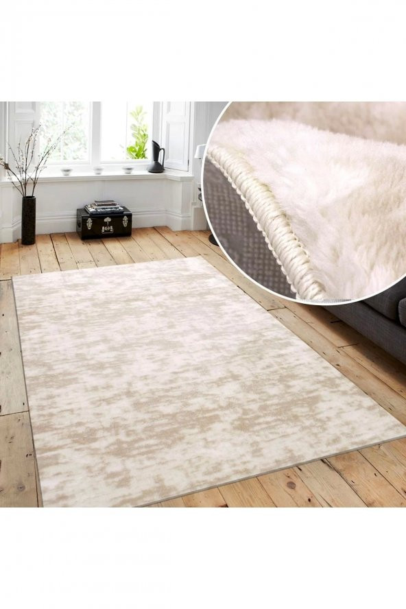 Orkide Home Jel Kaymaz Taban Peluş Krem Vizon Kesme Yolluk 1009  KREM 150 x 350