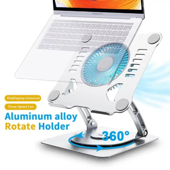 Ayarlanabilir Metal Laptop Standı Fanlı Notebook Tutucu Alüminyum Macbook Yükseltici - Resim 3