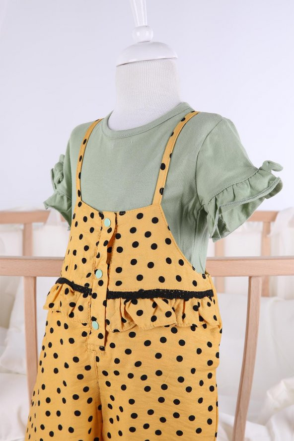 Babyhola Puantiyeli Askılı Tulum Bluz Kız Bebek Çocuk Yazlık Takım 831 - 3
